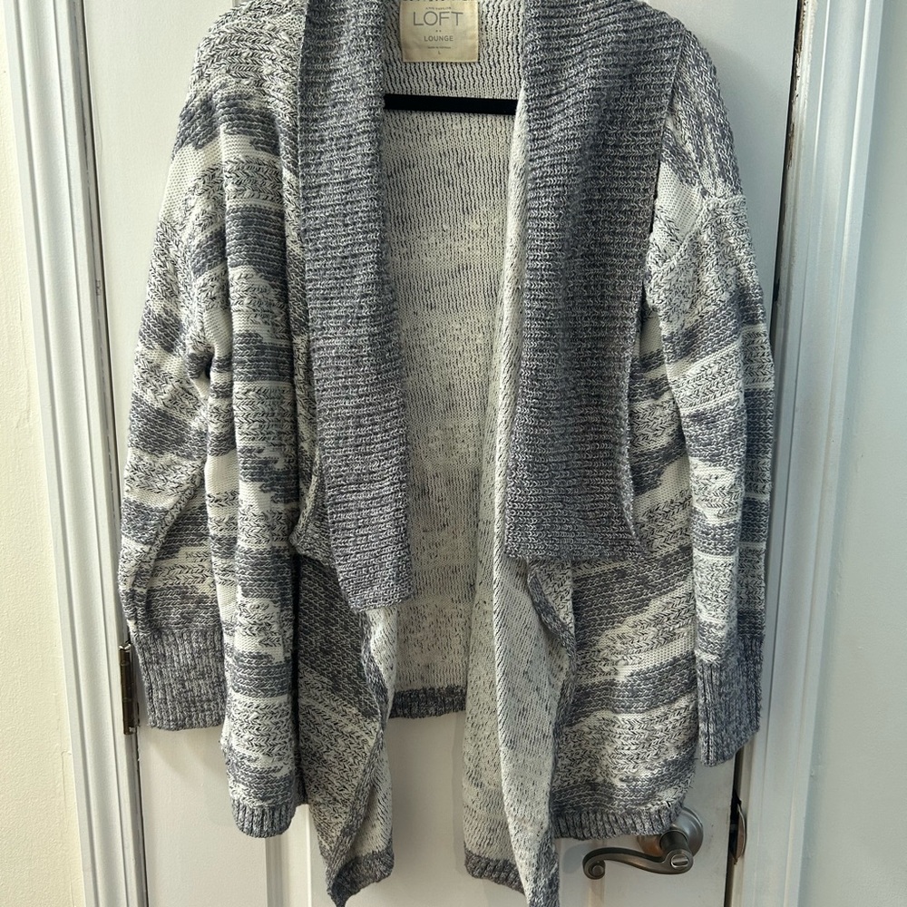 Ann Taylor LOFT Gray and White Knit Cardigan